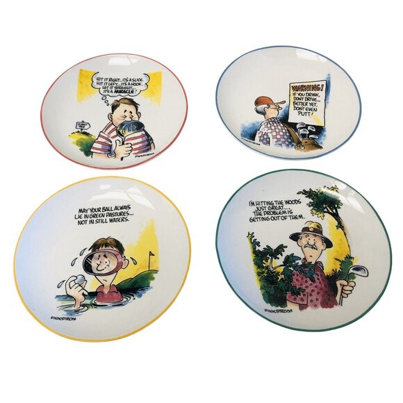Humorous Golf-Themed Collectible Ceramic Saucers Set Of 4 By Finkstrom - Picture 2 of 11